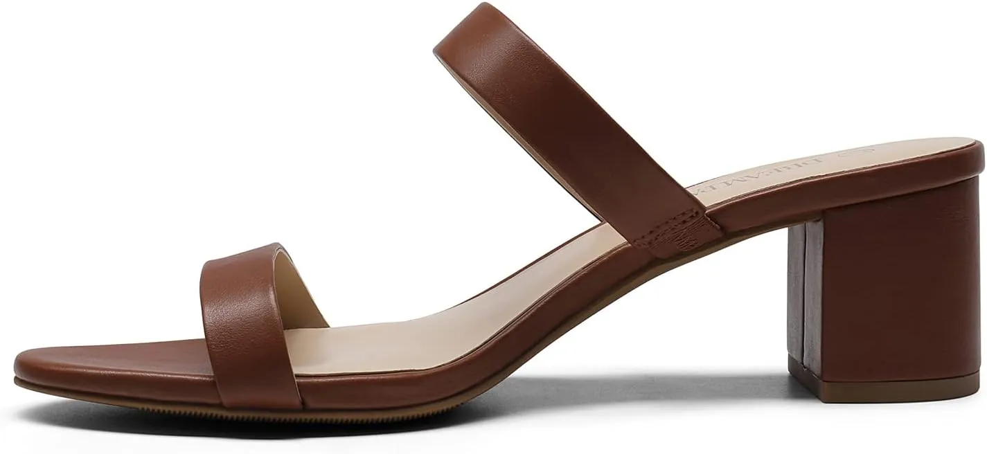 DREAM PAIRS Women's Two Strap Open Toe Low Block Chunky Heels Sandals Dress Pumps Casual Summer Mules Shoes