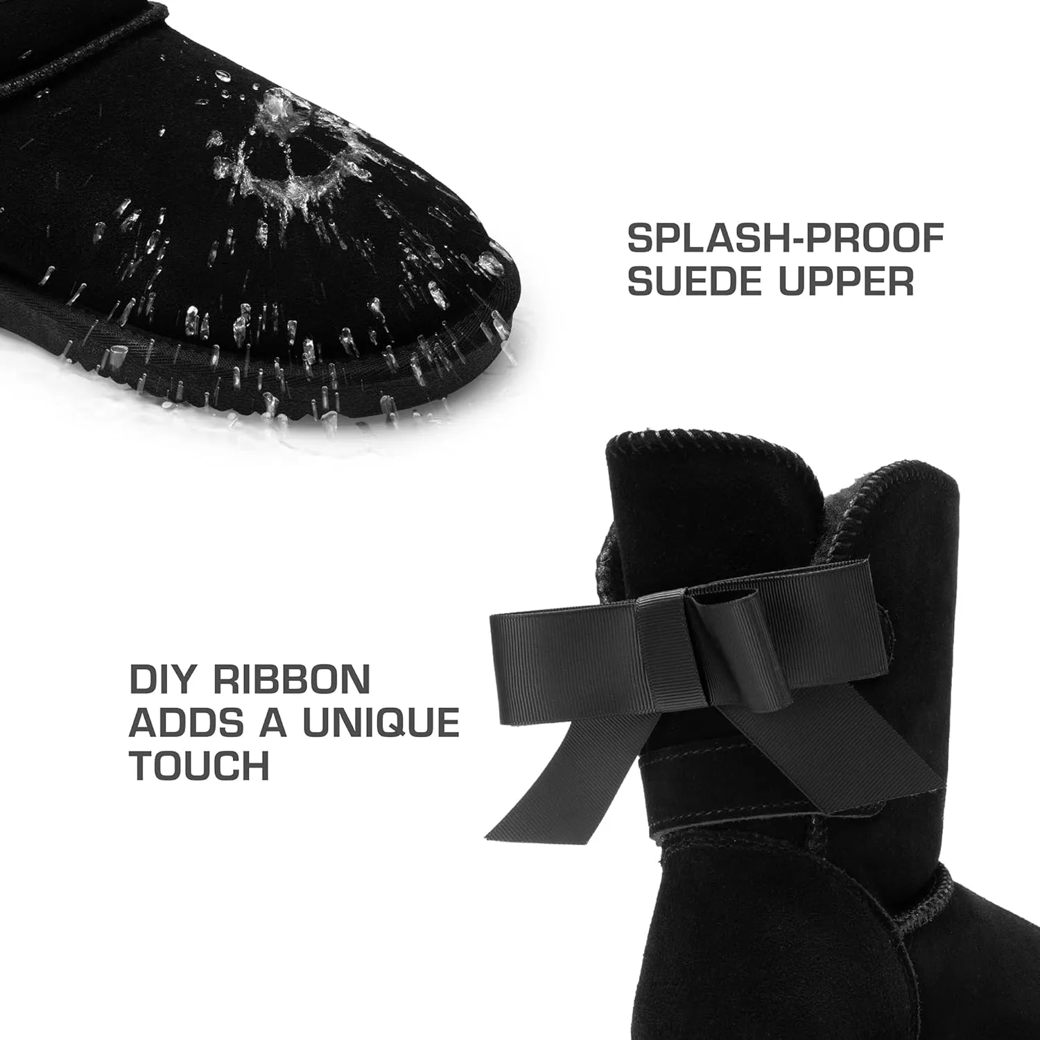 DREAM PAIRS Women's Winter Snow Boots FuzzyChic Bow Genuine Suede Leather Faux Fur Lining Memory Foam Warm Winter Short Booties for Outdoor Indoor