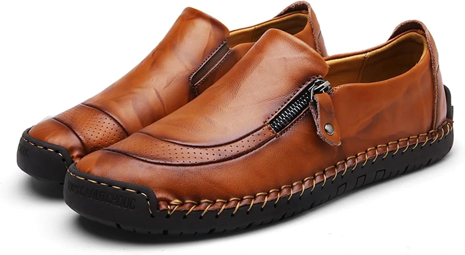 Dress Shoes for Men Lightweight Zipper Slip on Flat Driving Loafers Vintage Walking Slip-on Casual Wedding Oxfords