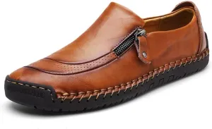 Dress Shoes for Men Lightweight Zipper Slip on Flat Driving Loafers Vintage Walking Slip-on Casual Wedding Oxfords
