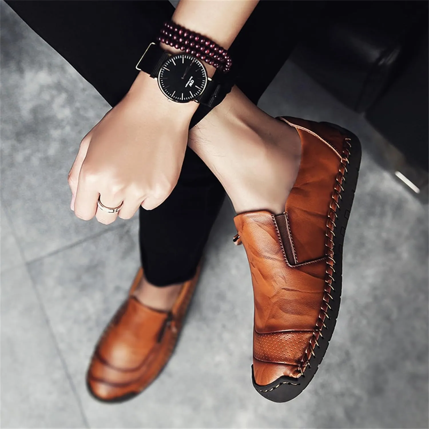 Dress Shoes for Men Lightweight Zipper Slip on Flat Driving Loafers Vintage Walking Slip-on Casual Wedding Oxfords