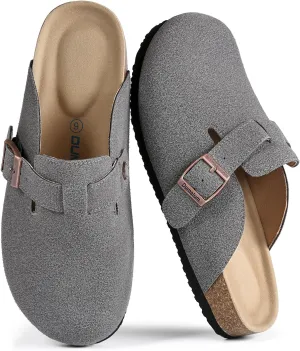 Dumalum Suede Clogs for Women & Men - Comfort Cork Footbed with Arch Support - Adjustable Buckle Mules Slip-On Sandals Unisex Potato Shoes Home Slippers