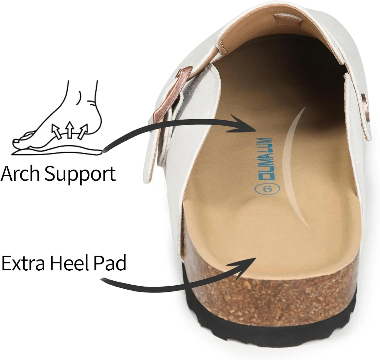 Dumalum Suede Clogs for Women and Men - Adjustable Buckle Slip-on Cork Footbed Mules with Antislip Sole - Unisex Slippers