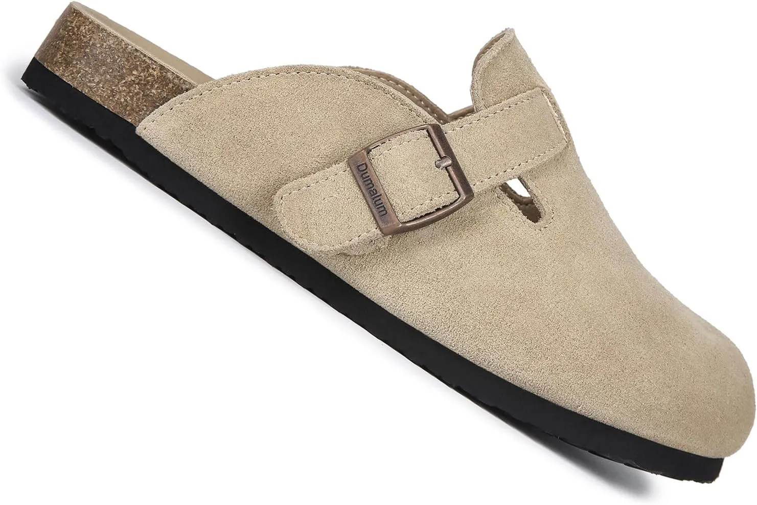 Dumalum Suede Clogs for Women and Men - Adjustable Buckle Slip-on Cork Footbed Mules with Antislip Sole - Unisex Slippers
