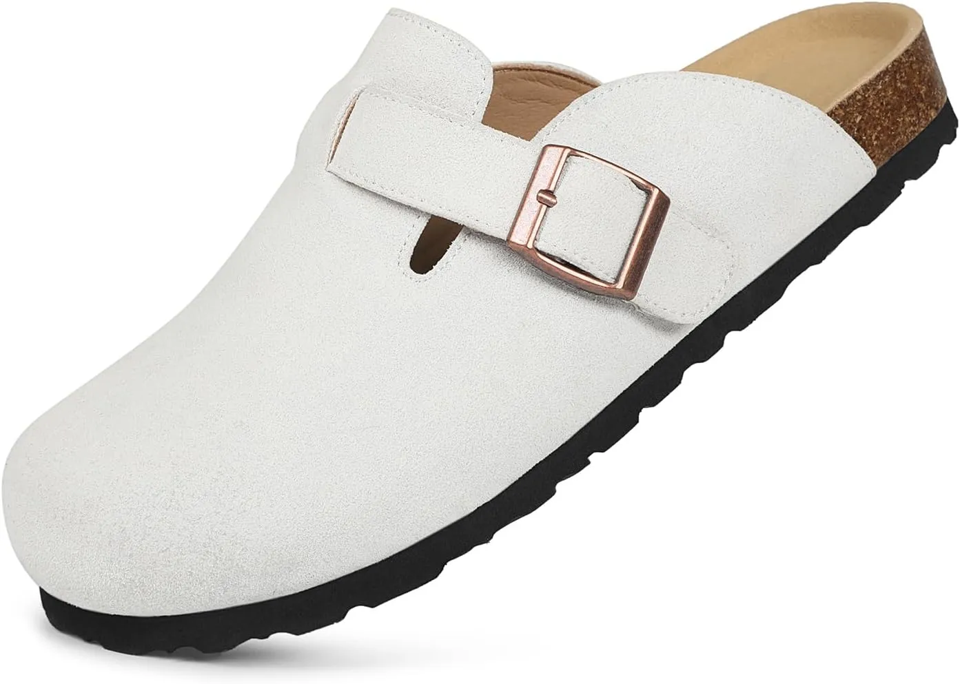 Dumalum Suede Clogs for Women and Men - Adjustable Buckle Slip-on Cork Footbed Mules with Antislip Sole - Unisex Slippers