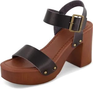 Dunes Women's Peru Faux Wood Sandal  Comfort Foam & LiteSole Technology, Wide Widths Available