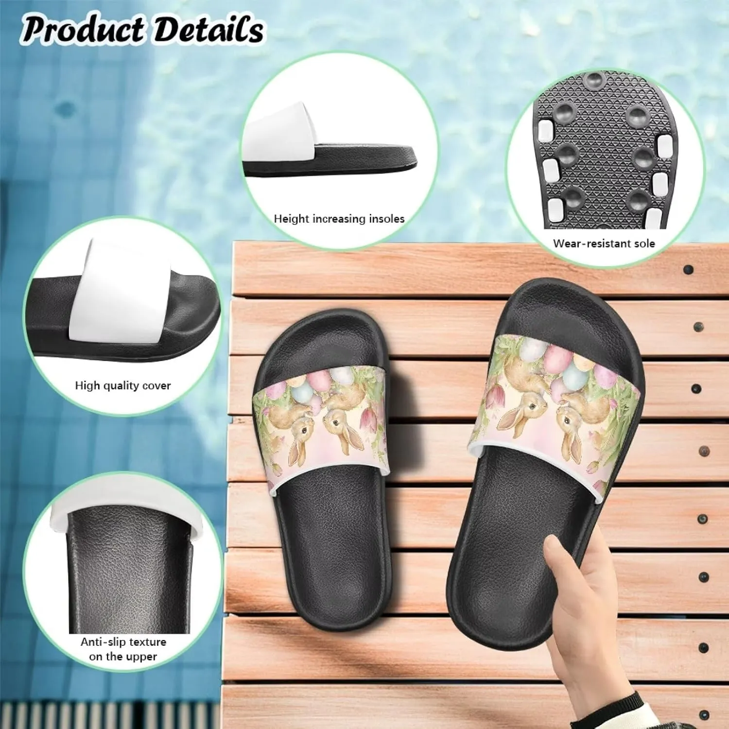 Easter Theme Boys Girls Slides Cute Pattern Kids Shower Shoes Non-Slip