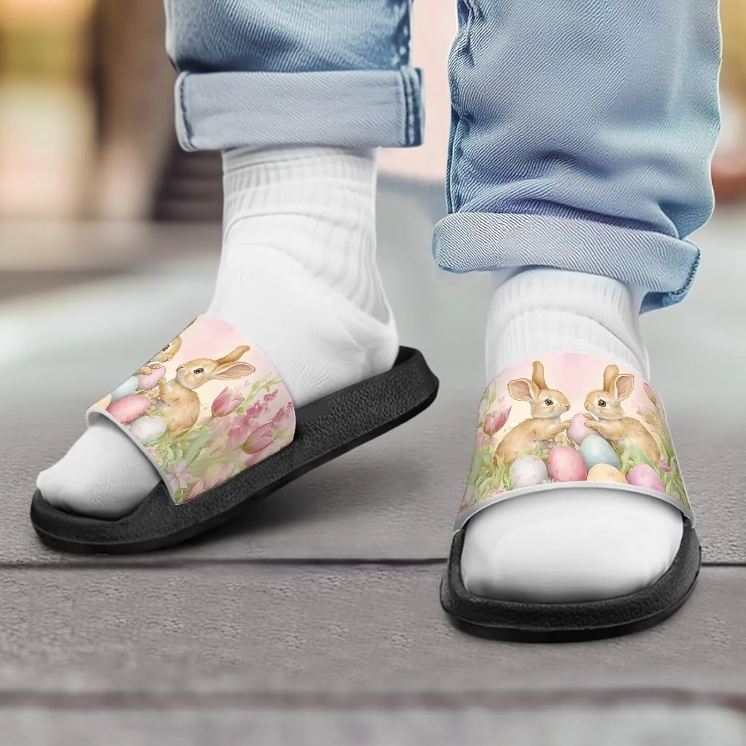 Easter Theme Boys Girls Slides Cute Pattern Kids Shower Shoes Non-Slip