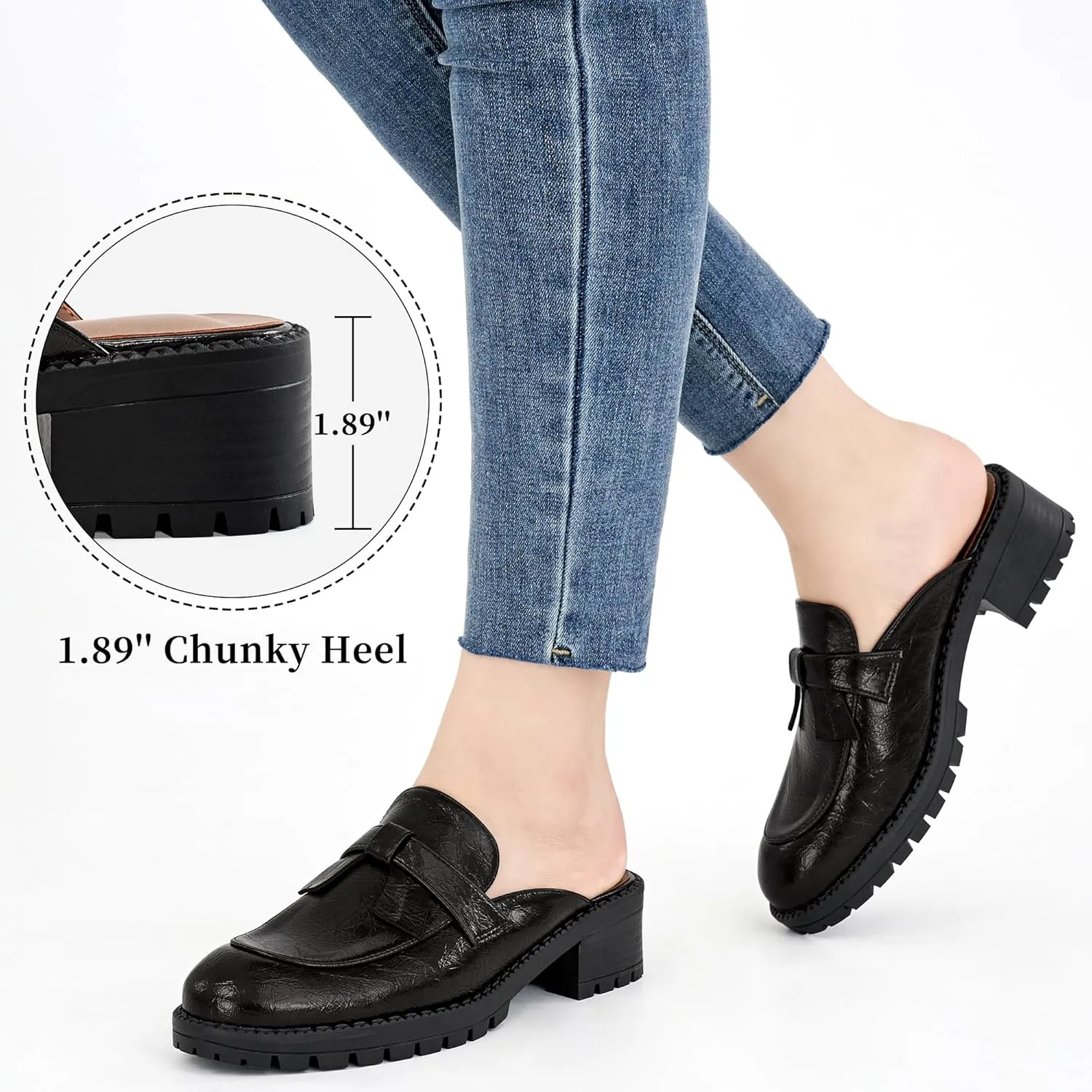 Ecetana Mules for Women Dressy Comfortable Slip on Chunky Backless Loafers Casual Slides Shoes for Business Fashion
