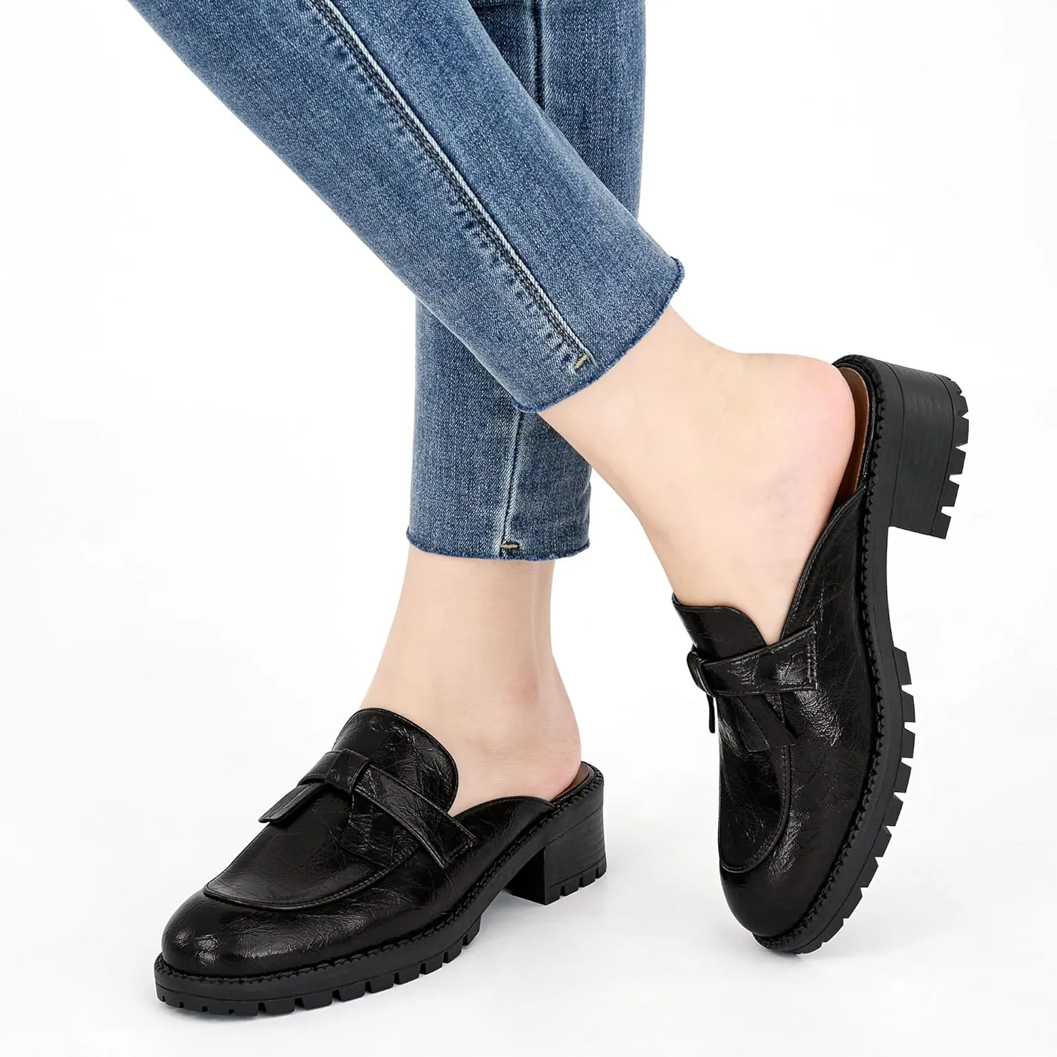 Ecetana Mules for Women Dressy Comfortable Slip on Chunky Backless Loafers Casual Slides Shoes for Business Fashion