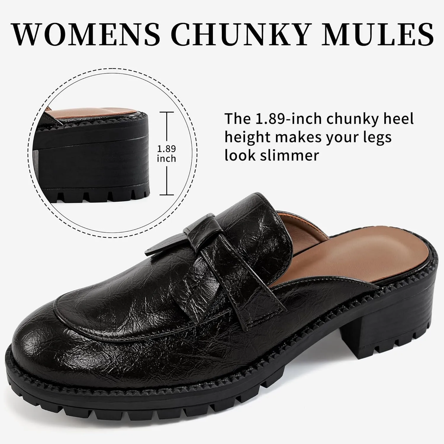 Ecetana Mules for Women Dressy Comfortable Slip on Chunky Backless Loafers Casual Slides Shoes for Business Fashion