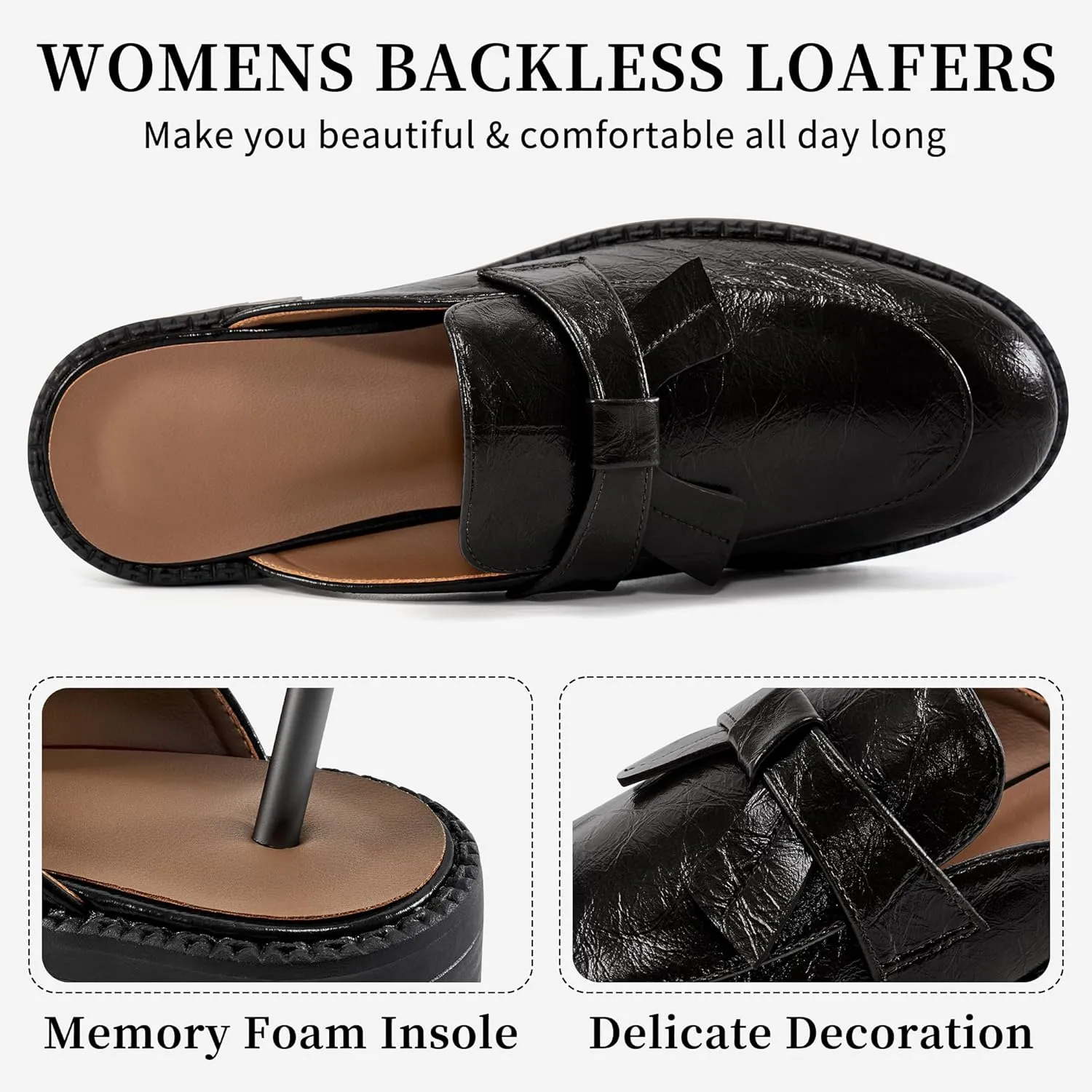 Ecetana Mules for Women Dressy Comfortable Slip on Chunky Backless Loafers Casual Slides Shoes for Business Fashion