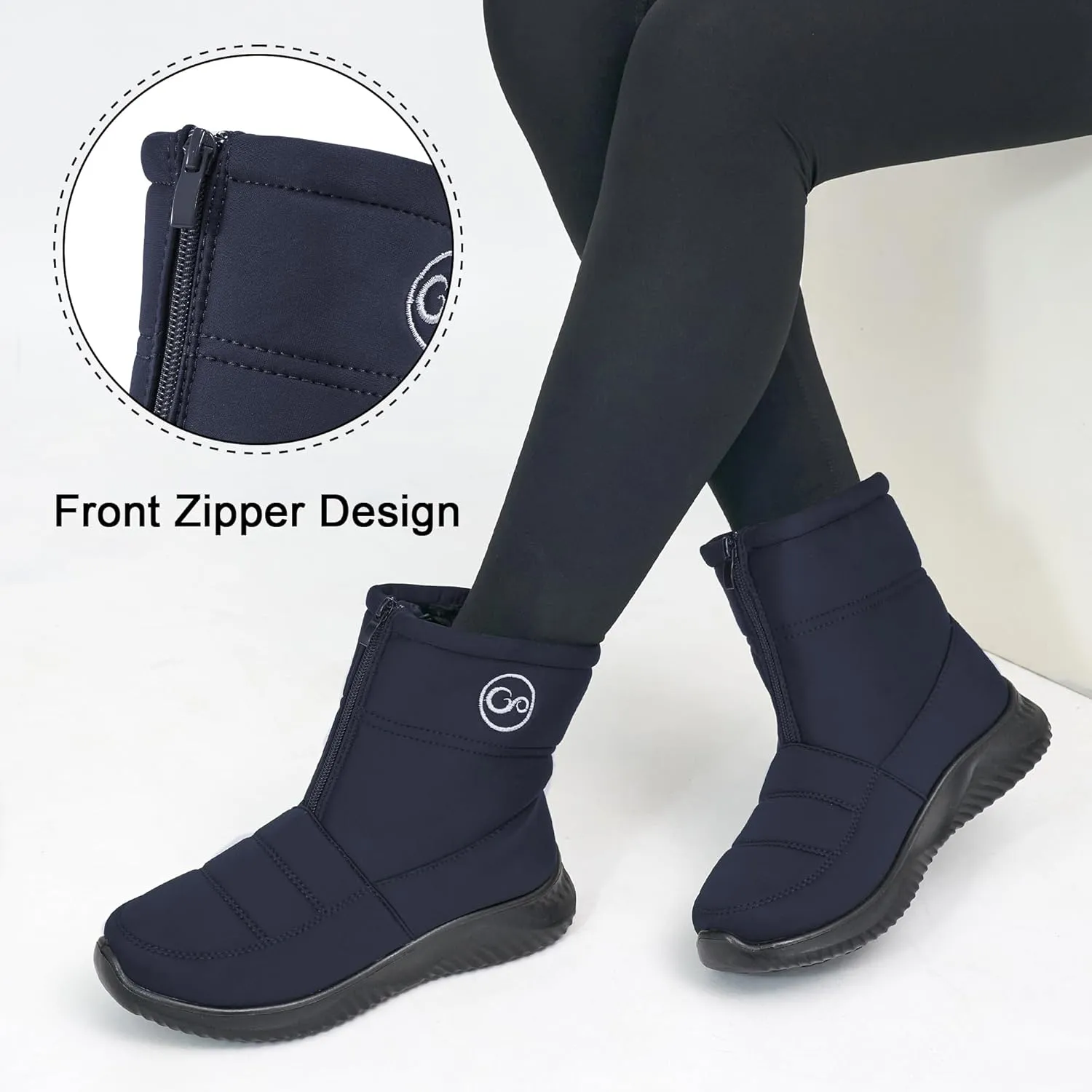 Ecetana Womens Snow Boots for Winter: Ankle Waterproof Booties with Fur Lined Warm Comfortable Shoes Anti Slip Outdoor Zipper Boots