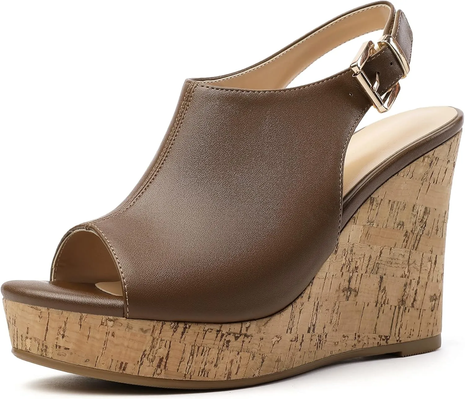 Eldof Platform Wedge Sandals for Women Peep Toe Slingbck High Heel Wedge Sandals Platform Wooden Heels for Dress Summer Party Evening