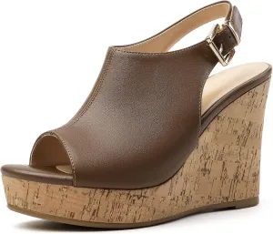 Eldof Platform Wedge Sandals for Women Peep Toe Slingbck High Heel Wedge Sandals Platform Wooden Heels for Dress Summer Party Evening