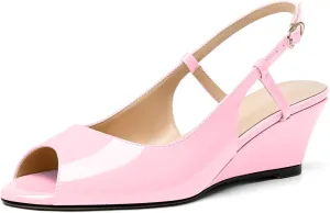 Eldof Slingback Low Wedge Sandals for Women Peep Toe Wedge Heel Pumps Shoes 2 Inches for Dress Working Evening