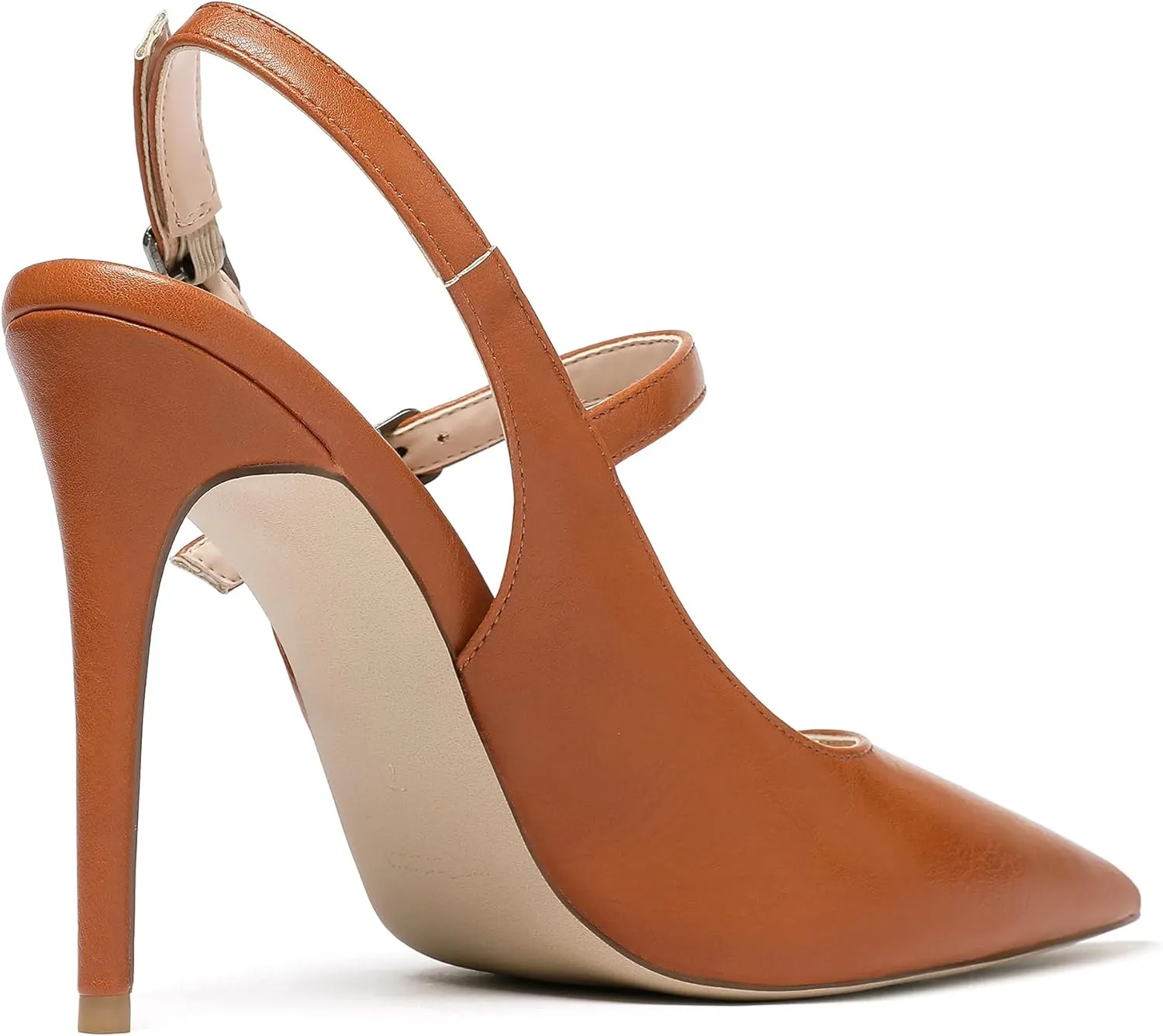 Eldof Women's High Heel Slingback Pumps, Ankle Strap Mary Jane Heels, 4 Inches Stiletto Heeled Sandals, Pointed Toe Dressy Shoes for Ladies Office Wedding Work Evening