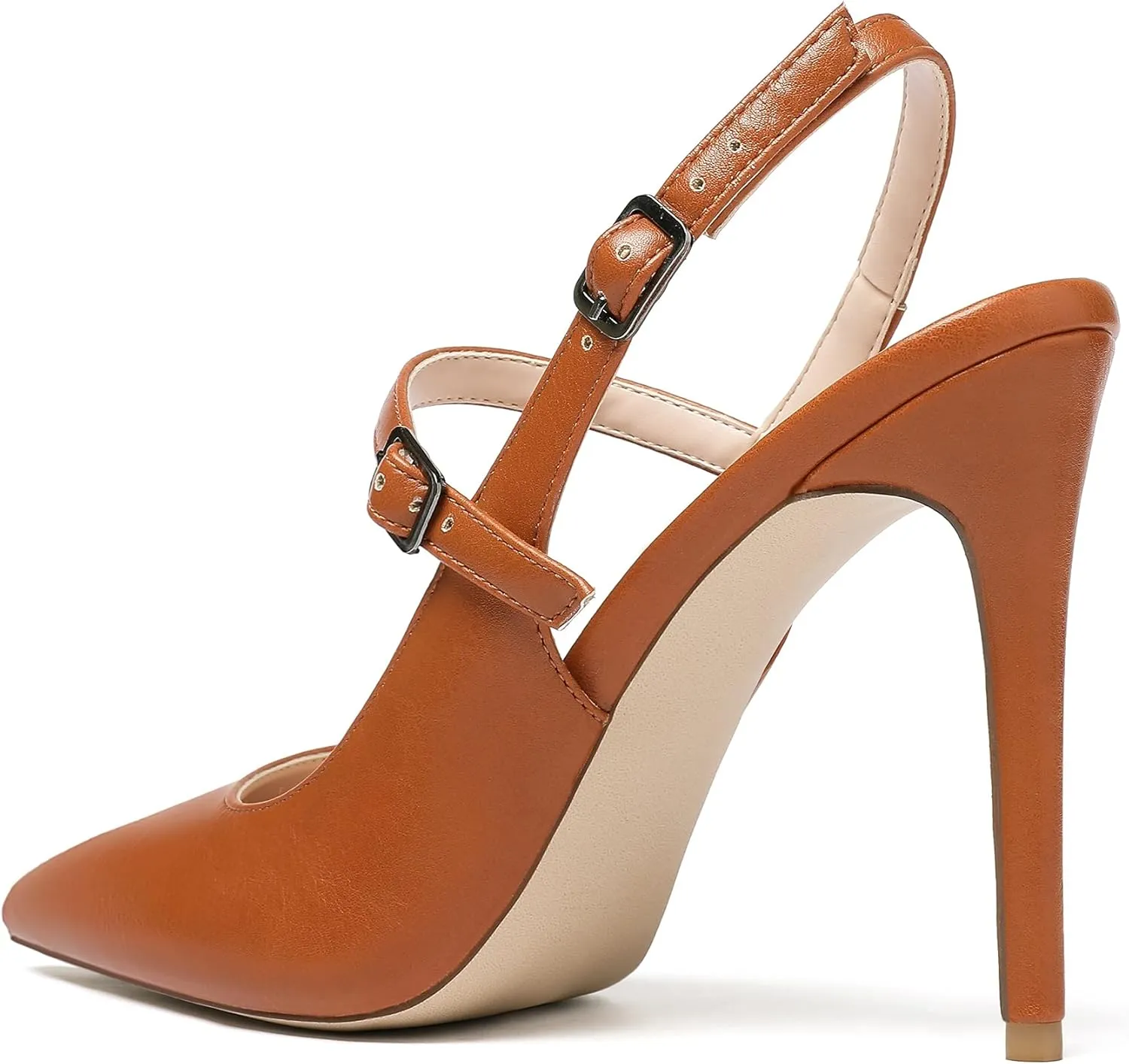 Eldof Women's High Heel Slingback Pumps, Ankle Strap Mary Jane Heels, 4 Inches Stiletto Heeled Sandals, Pointed Toe Dressy Shoes for Ladies Office Wedding Work Evening