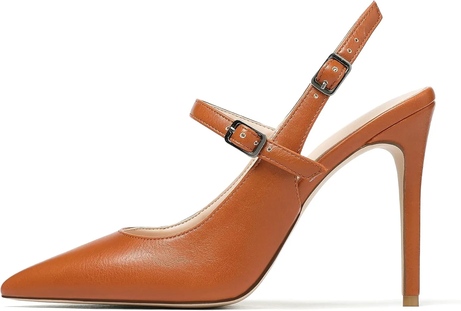 Eldof Women's High Heel Slingback Pumps, Ankle Strap Mary Jane Heels, 4 Inches Stiletto Heeled Sandals, Pointed Toe Dressy Shoes for Ladies Office Wedding Work Evening