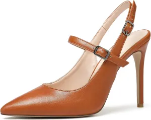 Eldof Women's High Heel Slingback Pumps, Ankle Strap Mary Jane Heels, 4 Inches Stiletto Heeled Sandals, Pointed Toe Dressy Shoes for Ladies Office Wedding Work Evening