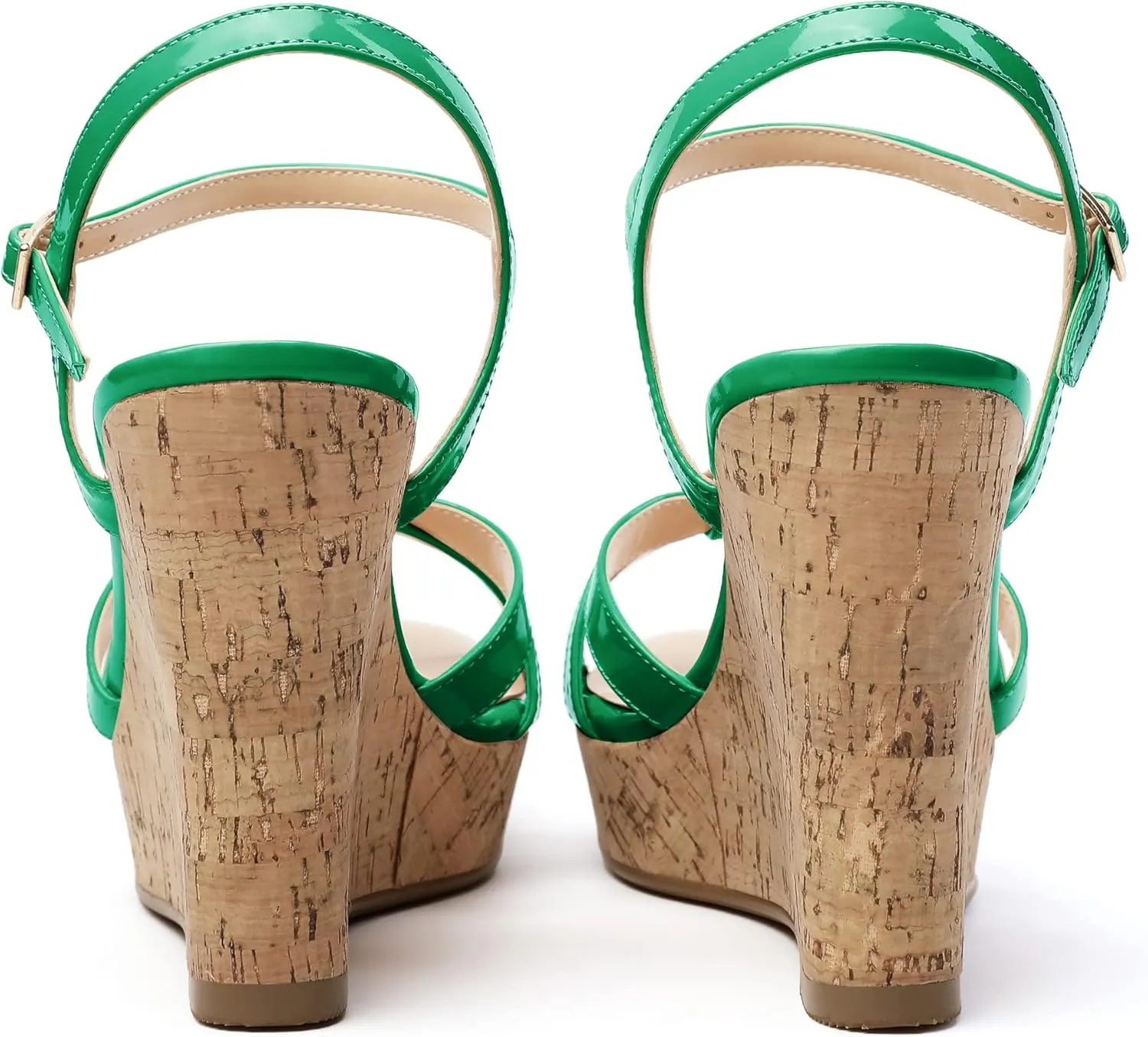 Eldof Women's High Heel Wedge Sandals Open Toe Ankle Strap Wooden Platform Wedge Heels Summer Sandals for Dress Party Evening 4 Inch