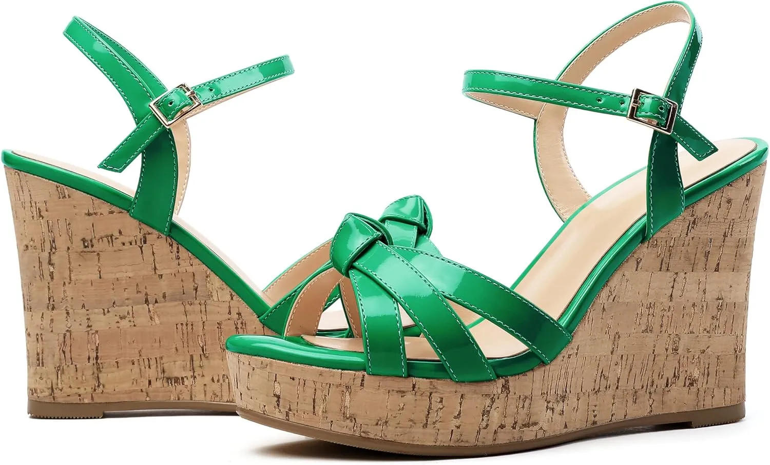 Eldof Women's High Heel Wedge Sandals Open Toe Ankle Strap Wooden Platform Wedge Heels Summer Sandals for Dress Party Evening 4 Inch