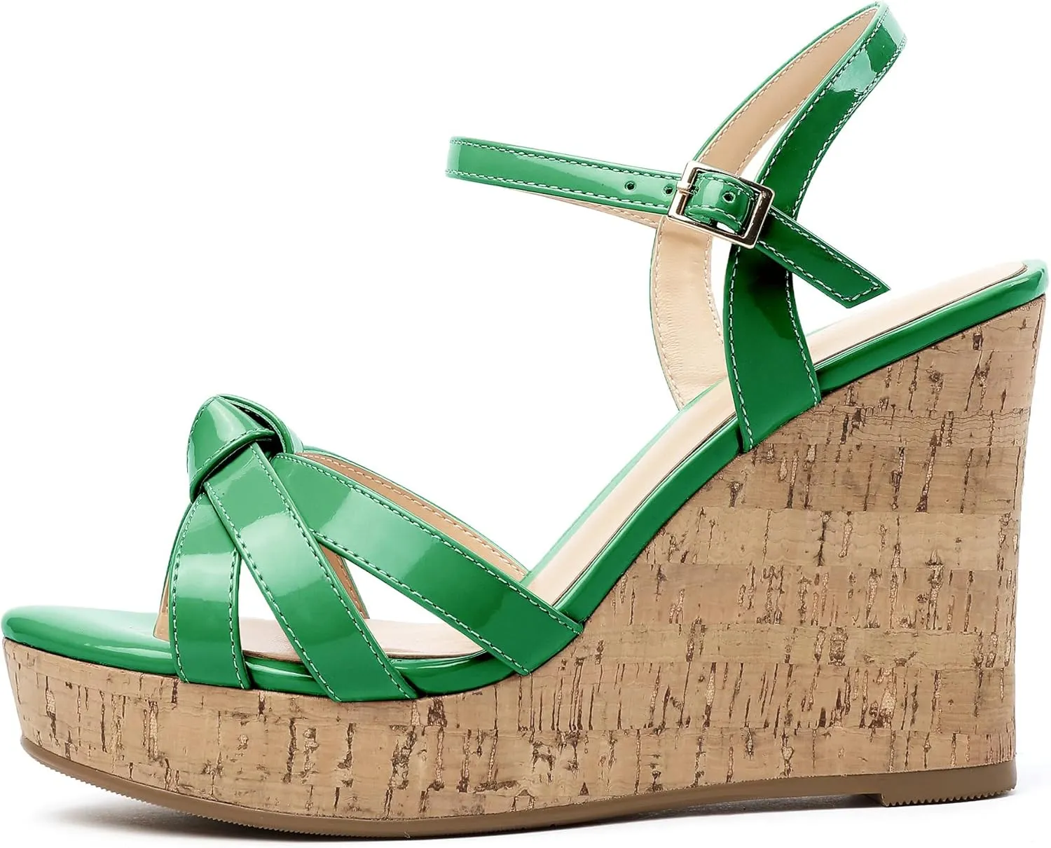 Eldof Women's High Heel Wedge Sandals Open Toe Ankle Strap Wooden Platform Wedge Heels Summer Sandals for Dress Party Evening 4 Inch