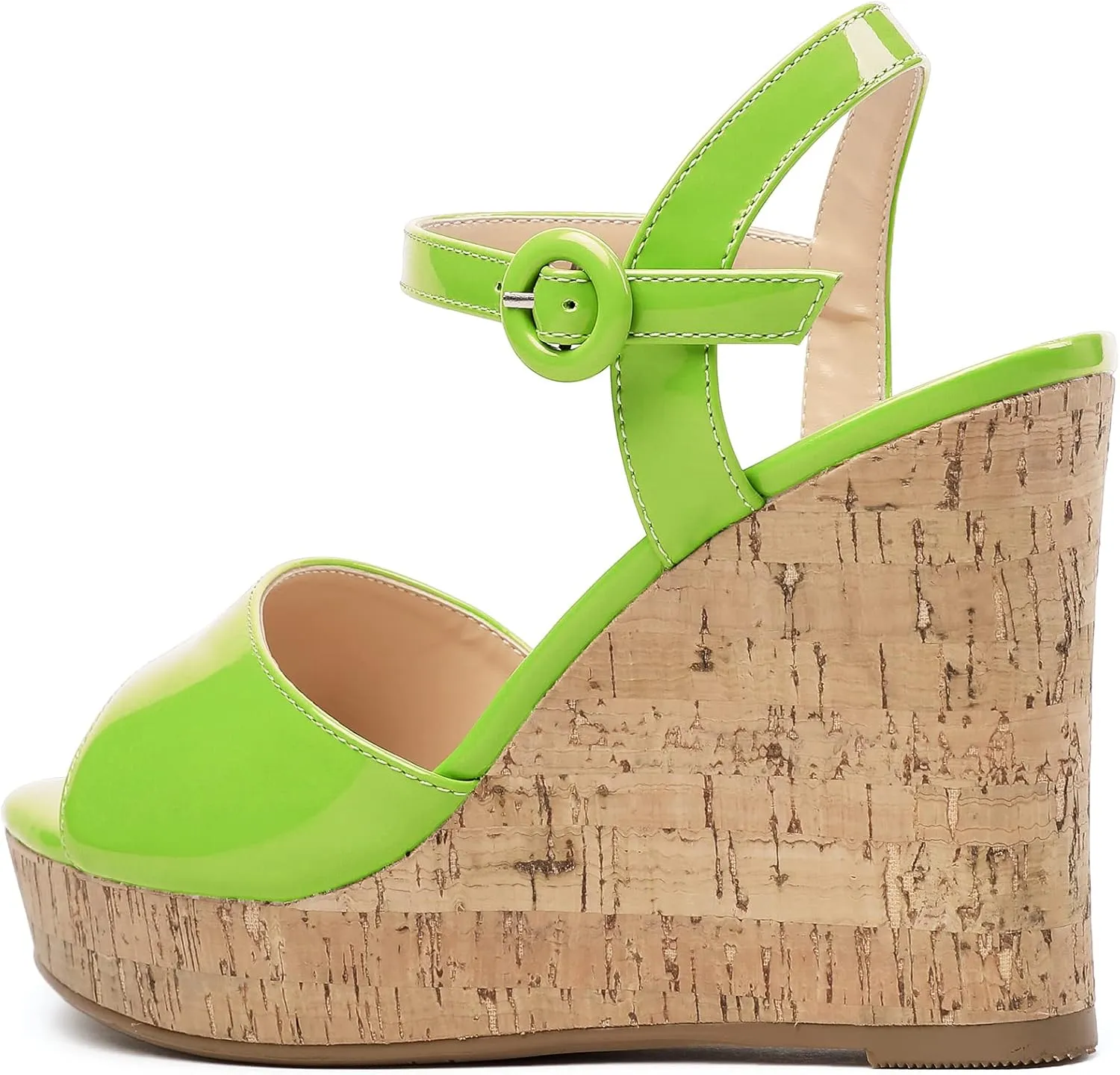 Eldof Women's High Heel Wedge Sandals Open Toe Ankle Strap Wooden Platform Wedge Heels Summer Sandals for Dress Party Evening 4''