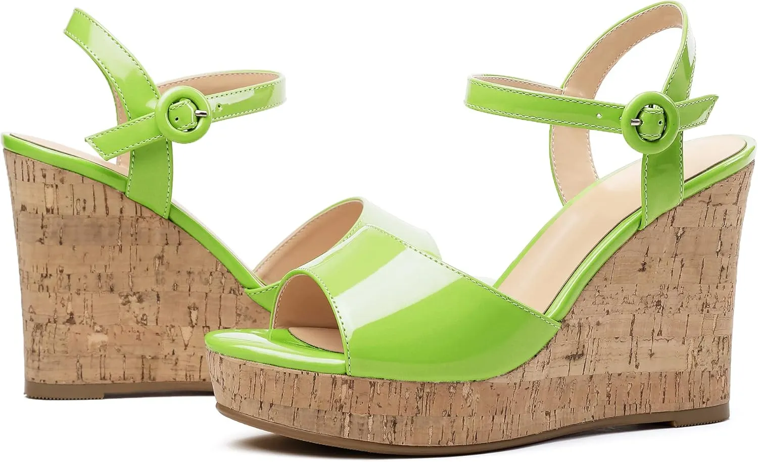 Eldof Women's High Heel Wedge Sandals Open Toe Ankle Strap Wooden Platform Wedge Heels Summer Sandals for Dress Party Evening 4''