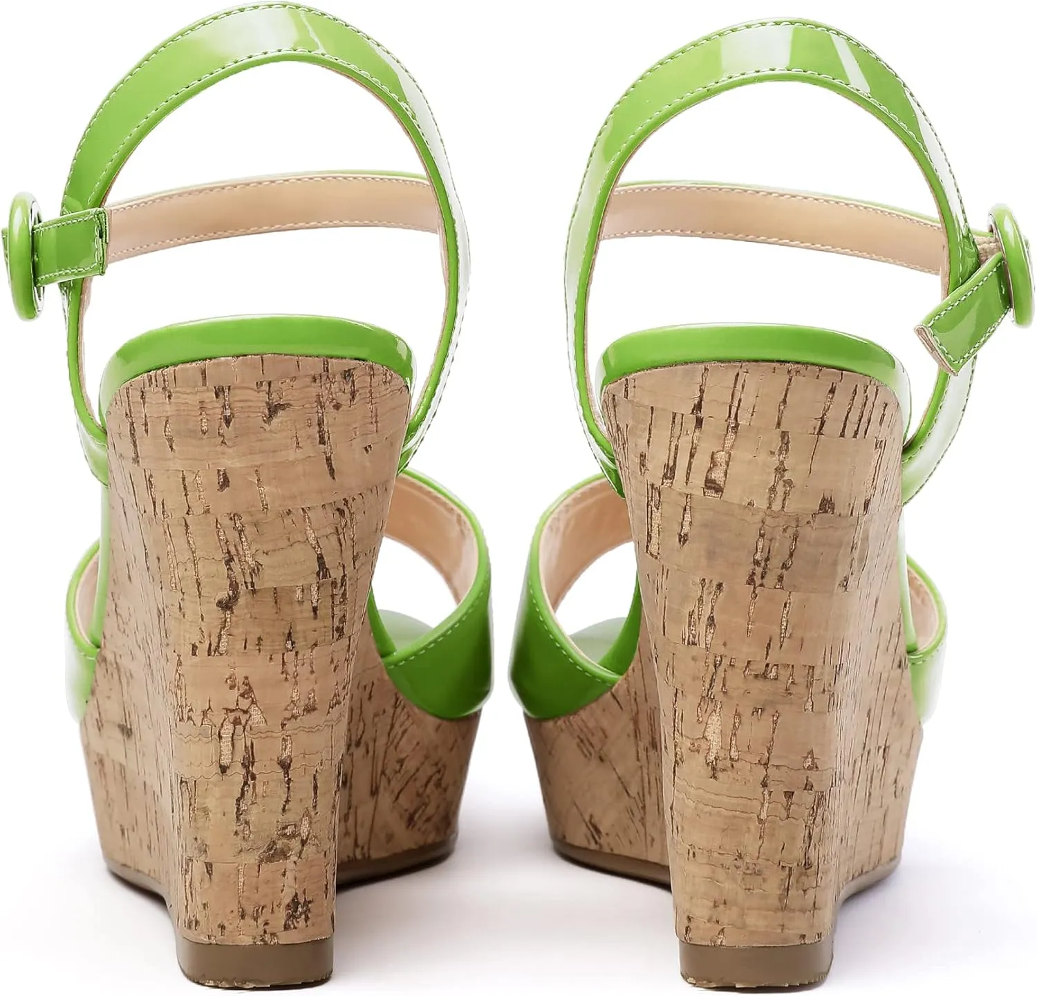 Eldof Women's High Heel Wedge Sandals Open Toe Ankle Strap Wooden Platform Wedge Heels Summer Sandals for Dress Party Evening 4''