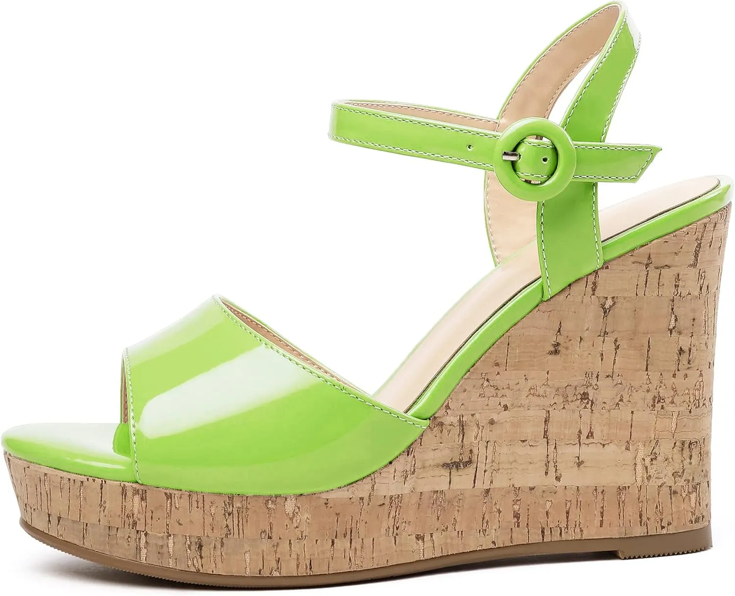 Eldof Women's High Heel Wedge Sandals Open Toe Ankle Strap Wooden Platform Wedge Heels Summer Sandals for Dress Party Evening 4''