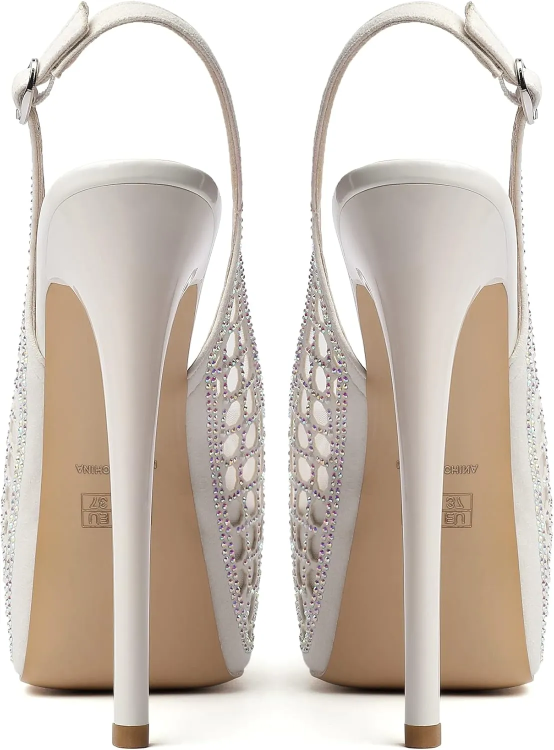 Eldof Women's High Heels Platform Shoes Peep Toe Slingback Sandals Rhinestones Hollow Heels for Dress Wedding Party