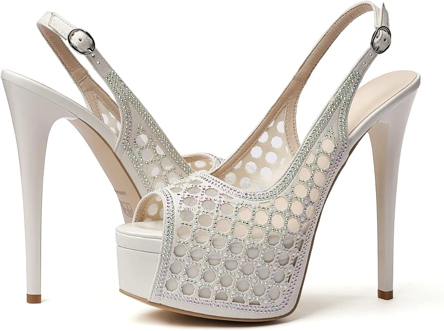 Eldof Women's High Heels Platform Shoes Peep Toe Slingback Sandals Rhinestones Hollow Heels for Dress Wedding Party