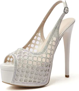 Eldof Women's High Heels Platform Shoes Peep Toe Slingback Sandals Rhinestones Hollow Heels for Dress Wedding Party