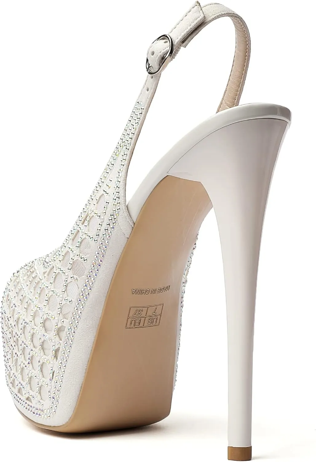 Eldof Women's High Heels Platform Shoes Peep Toe Slingback Sandals Rhinestones Hollow Heels for Dress Wedding Party