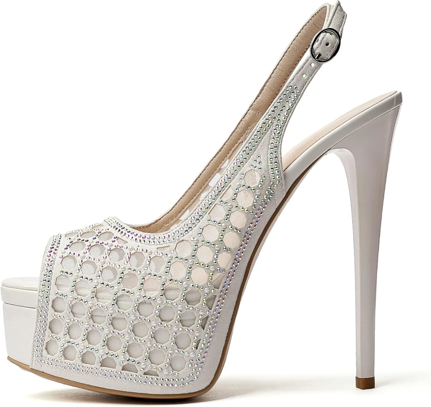 Eldof Women's High Heels Platform Shoes Peep Toe Slingback Sandals Rhinestones Hollow Heels for Dress Wedding Party
