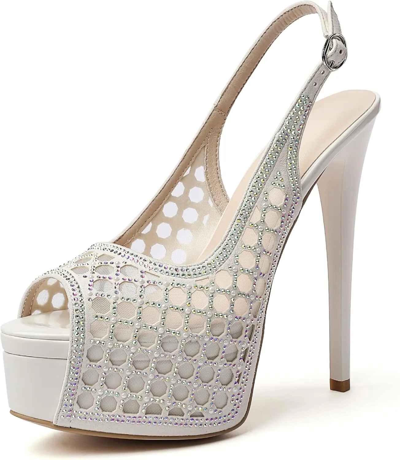 Eldof Women's High Heels Platform Shoes Peep Toe Slingback Sandals Rhinestones Hollow Heels for Dress Wedding Party