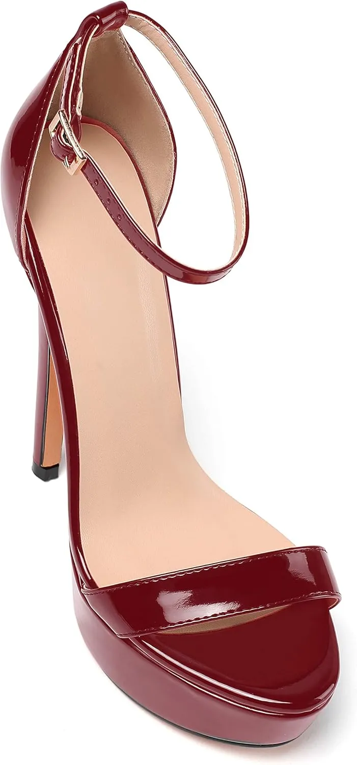 Eldof Women's Platform Sandals Ankle Strap 15cm Single Band Stiletto Sexy High Heel Sandals for Party Wedding Dress