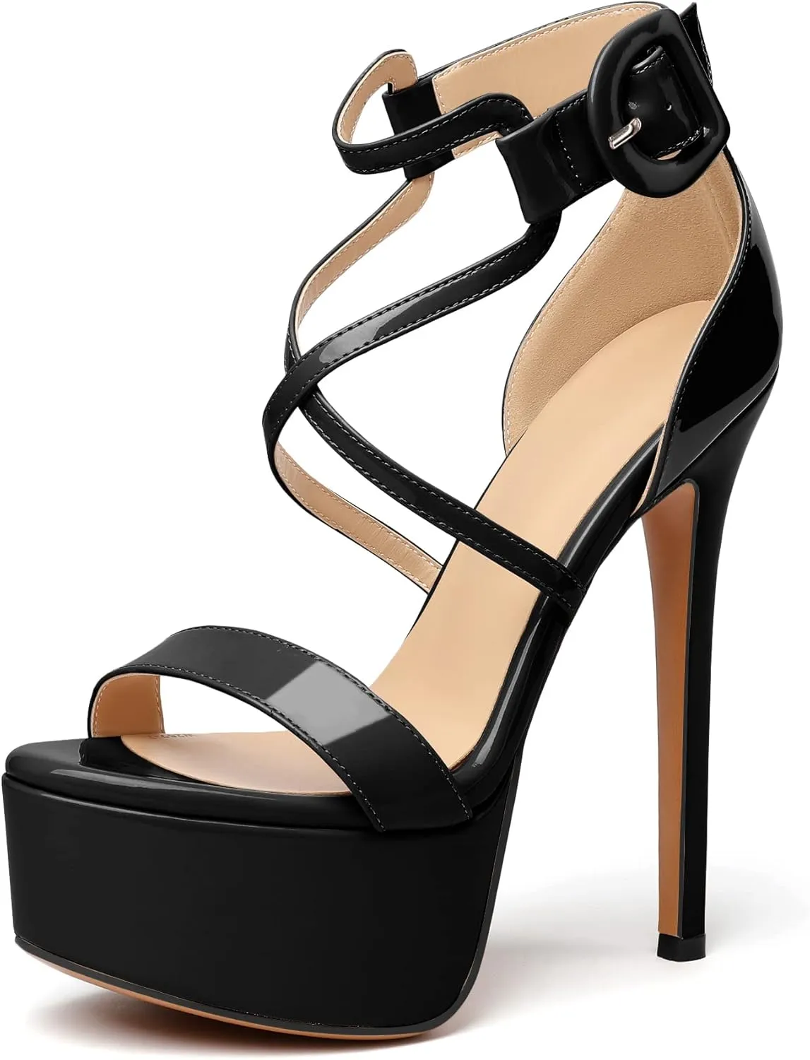 Eldof Women's Platform Sandals Ankle Strap 5.9" High Heels Cross Strap Stilettos Open Toe Ankle Strap Crisscross Sandals