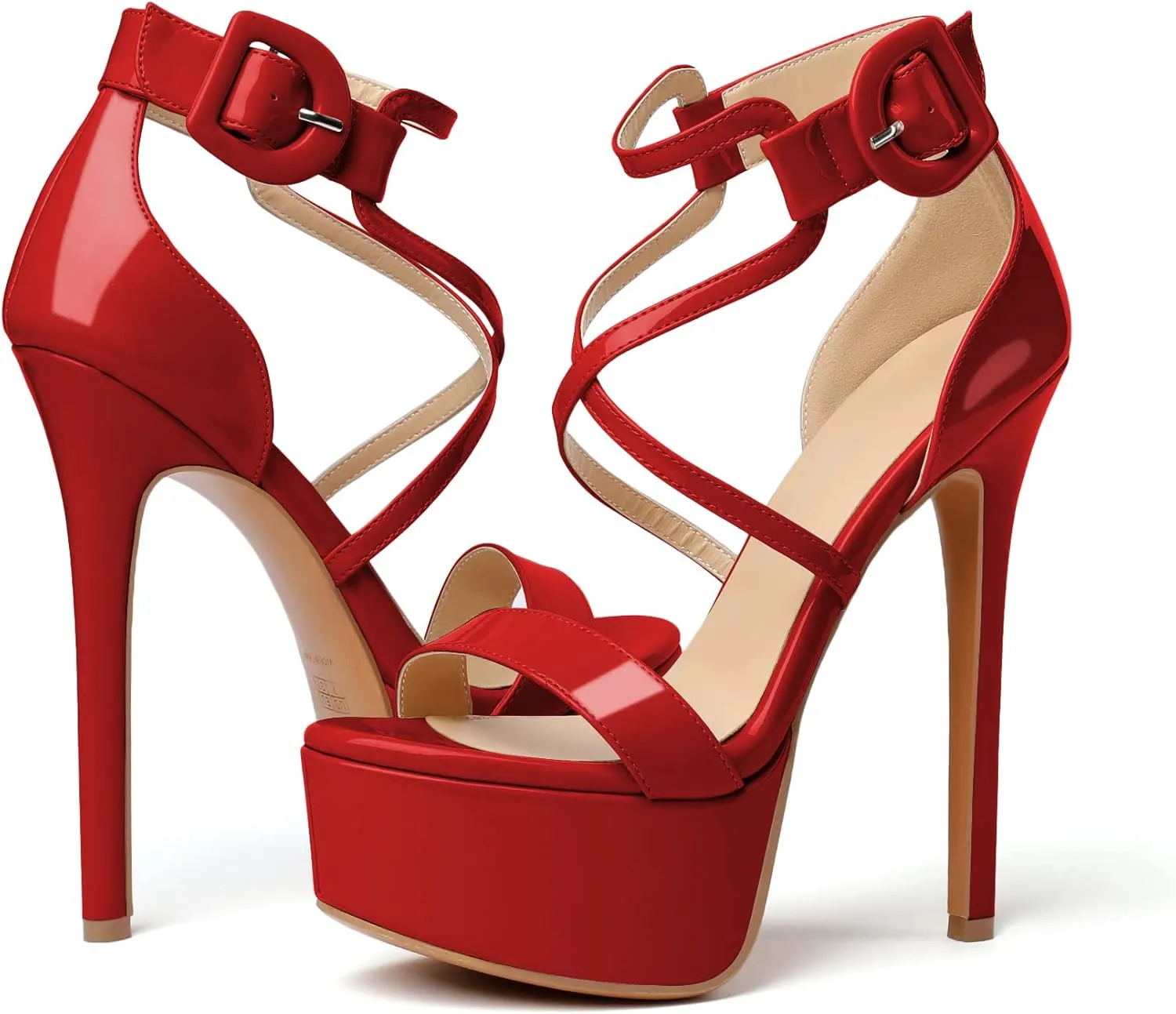 Eldof Women's Platform Sandals Ankle Strap 5.9" High Heels Cross Strap Stilettos Open Toe Ankle Strap Crisscross Sandals