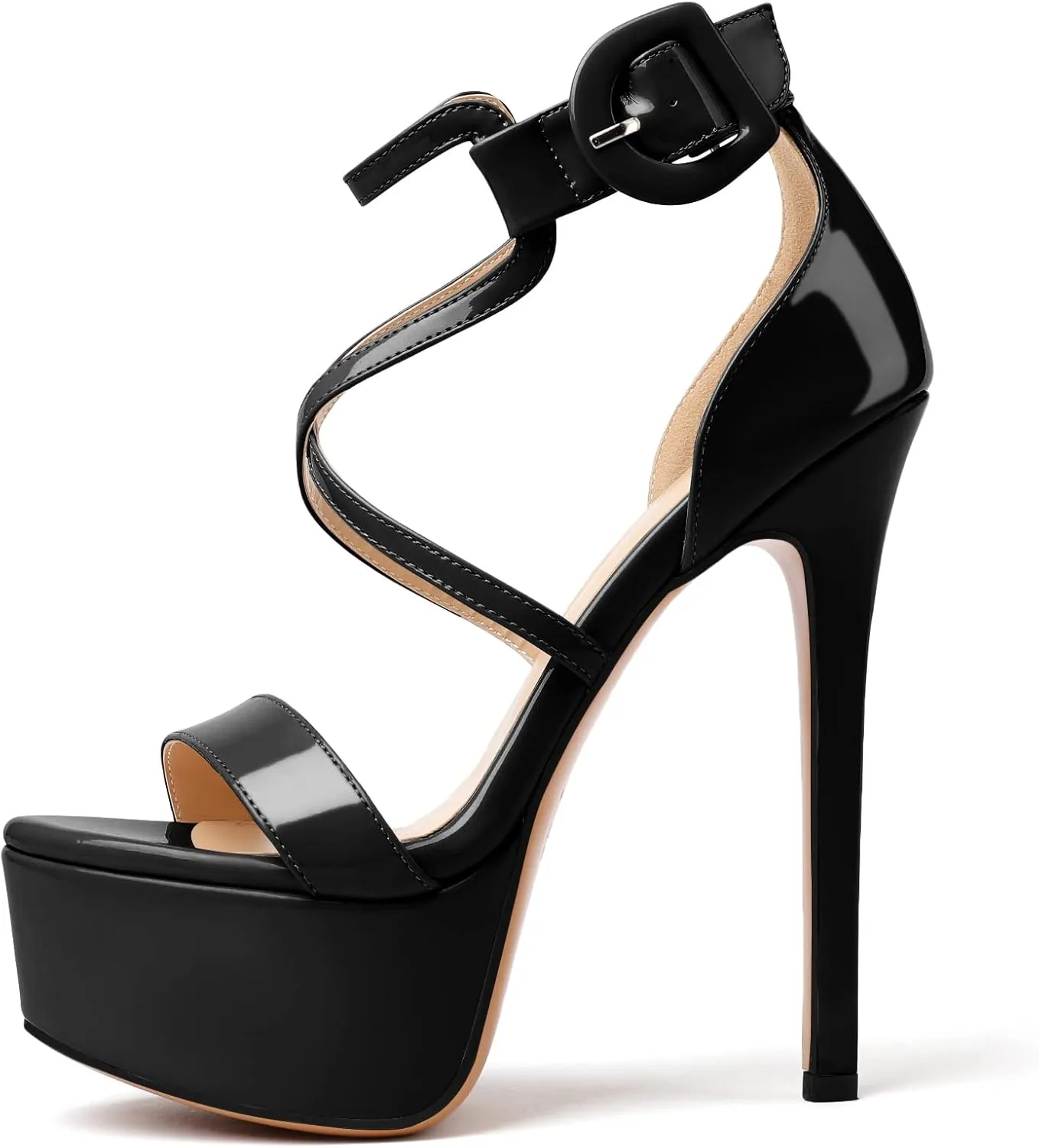 Eldof Women's Platform Sandals Ankle Strap 5.9" High Heels Cross Strap Stilettos Open Toe Ankle Strap Crisscross Sandals