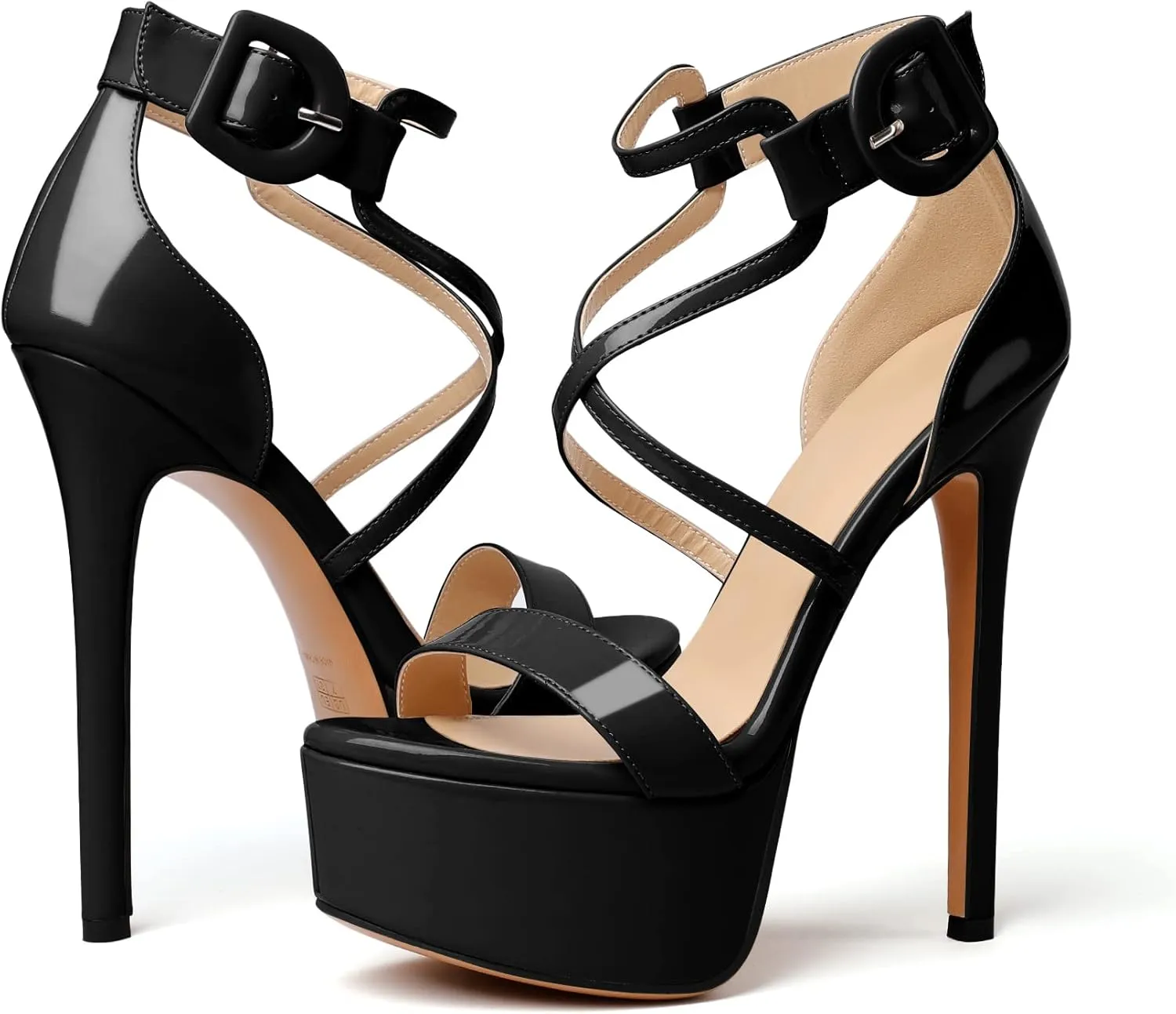 Eldof Women's Platform Sandals Ankle Strap 5.9" High Heels Cross Strap Stilettos Open Toe Ankle Strap Crisscross Sandals