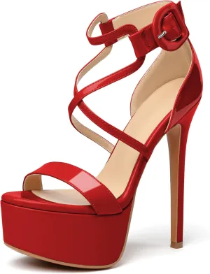 Eldof Women's Platform Sandals Ankle Strap 5.9" High Heels Cross Strap Stilettos Open Toe Ankle Strap Crisscross Sandals
