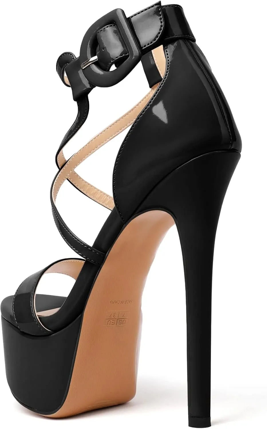 Eldof Women's Platform Sandals Ankle Strap 5.9" High Heels Cross Strap Stilettos Open Toe Ankle Strap Crisscross Sandals