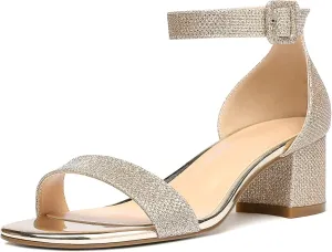Eldof Women's Two Piece Sandals Chunky Mid Block Heel Open Toe Adjustable Ankle Strap 2.1 Inch Pump Heeled Sandals For Dress Wedding Ladies Shoes