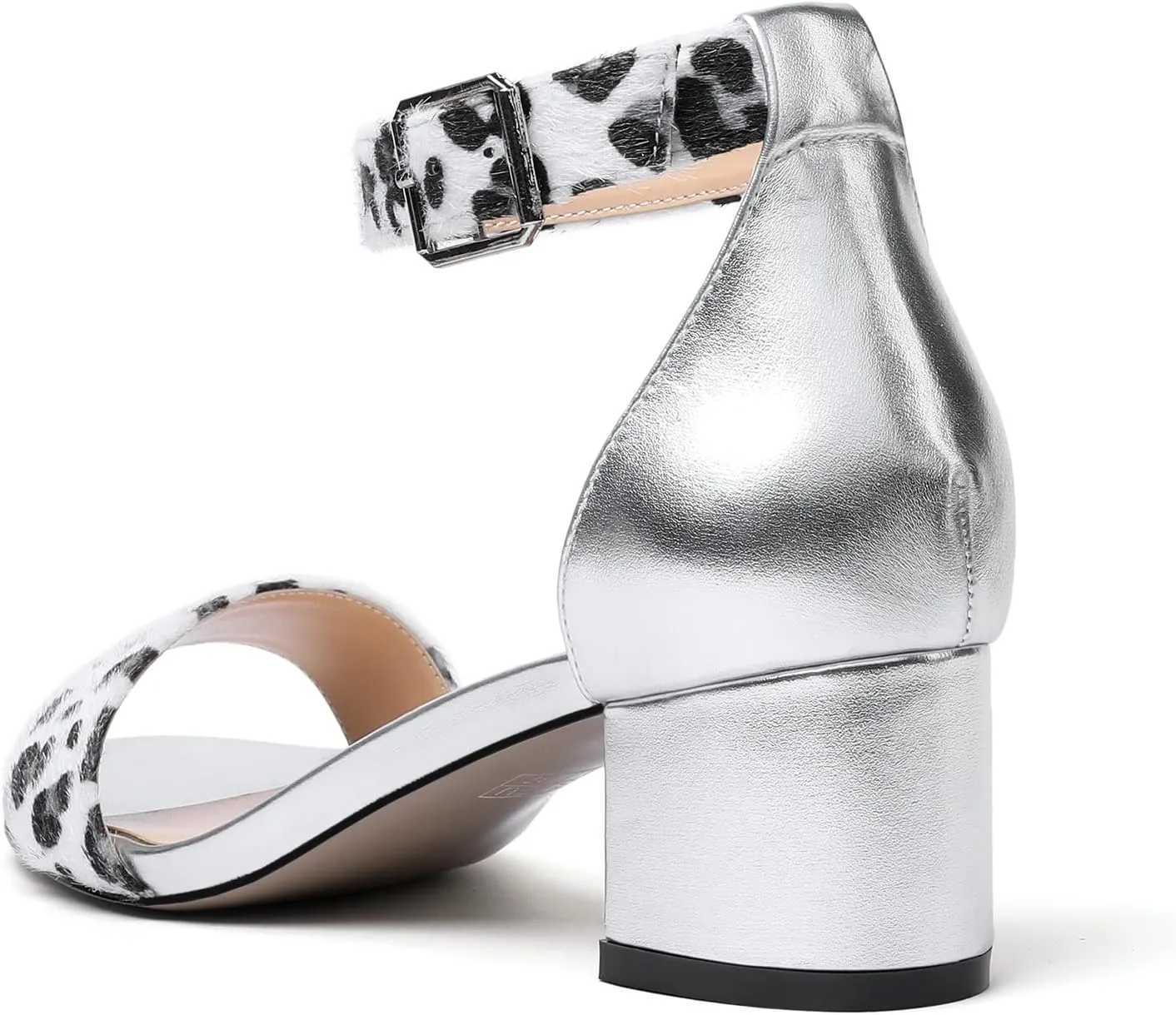 Eldof Women's Two Piece Sandals Chunky Mid Block Heel Open Toe Adjustable Ankle Strap 2.1 Inch Pump Heeled Sandals For Dress Wedding Ladies Shoes