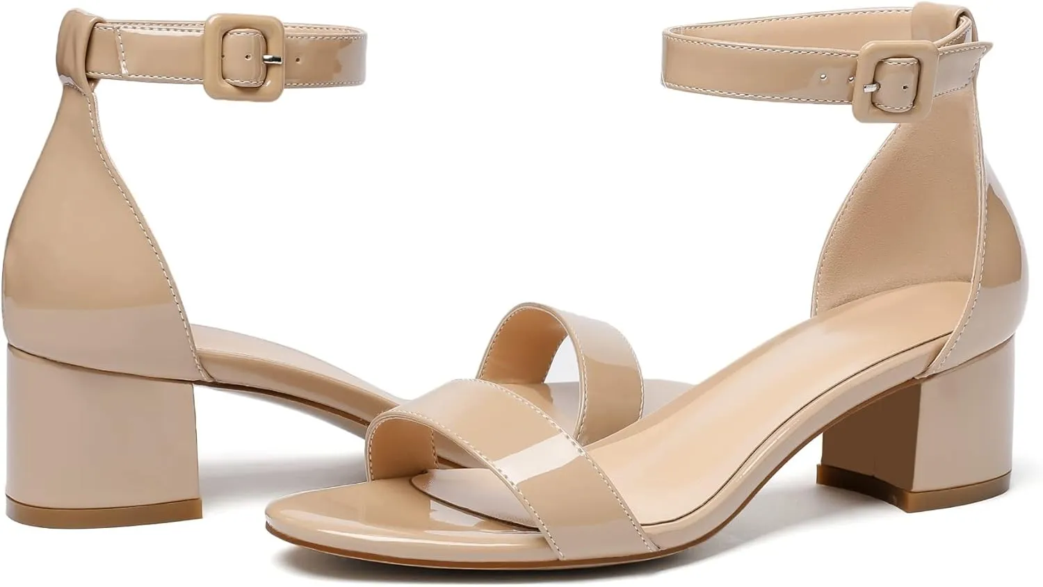 Eldof Women's Two Piece Sandals Chunky Mid Block Heel Open Toe Adjustable Ankle Strap 2.1 Inch Pump Heeled Sandals For Dress Wedding Ladies Shoes