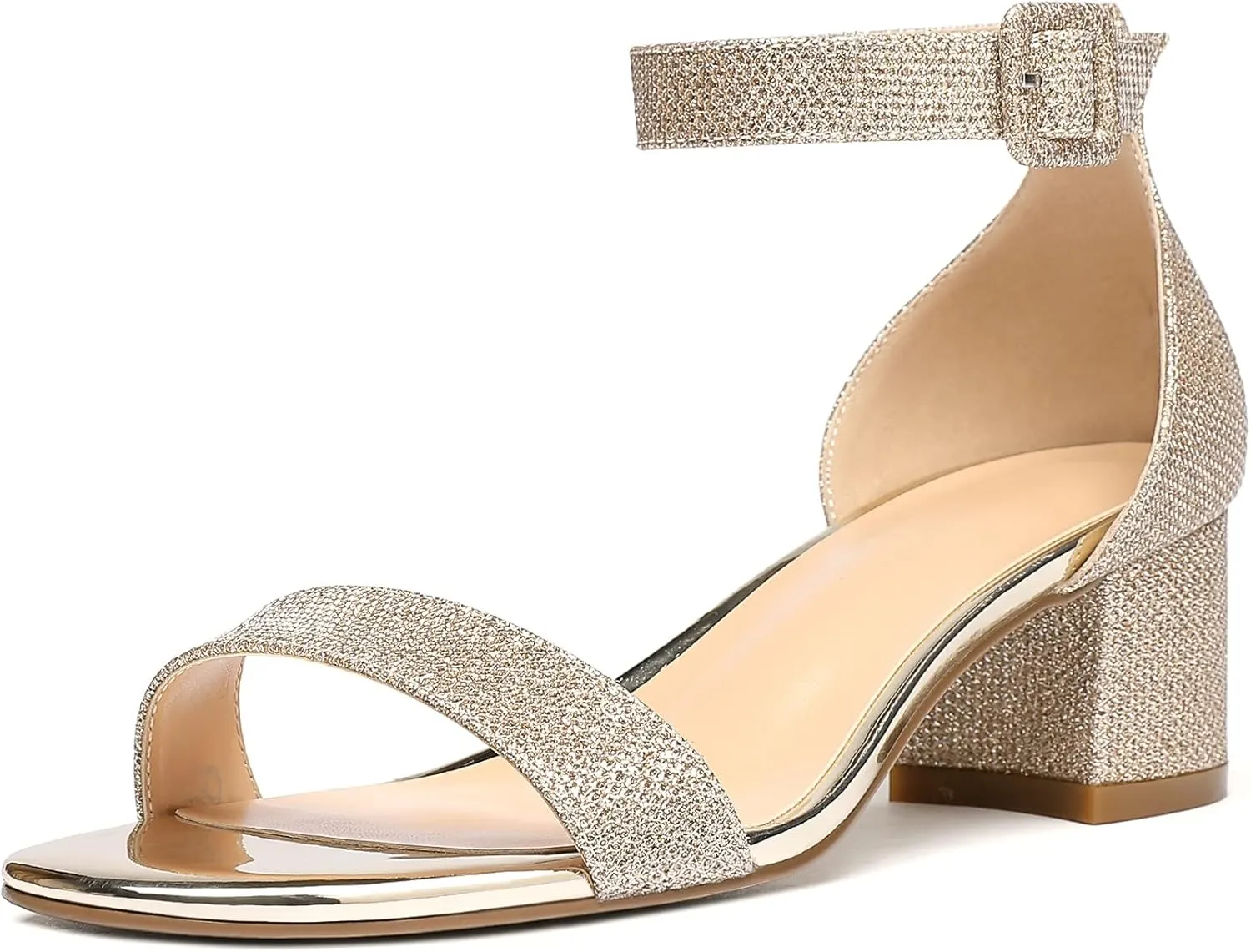 Eldof Women's Two Piece Sandals Chunky Mid Block Heel Open Toe Adjustable Ankle Strap 2.1 Inch Pump Heeled Sandals For Dress Wedding Ladies Shoes