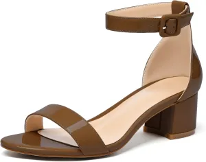 Eldof Women's Two Piece Sandals Chunky Mid Block Heel Open Toe Adjustable Ankle Strap 2.1 Inch Pump Heeled Sandals For Dress Wedding Ladies Shoes
