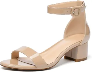 Eldof Women's Two Piece Sandals Chunky Mid Block Heel Open Toe Adjustable Ankle Strap 2.1 Inch Pump Heeled Sandals For Dress Wedding Ladies Shoes